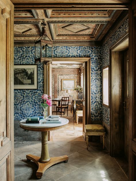 Studio Peregalli (photo: Robert Rieger) Old world style interior with impeccable timeless finishes and design. Studio Peregalli, Mediterranean Beach House, Greek Beach, Mediterranean Beach, Hand Painted Tile, Timeless Interior, Italian Interior, Timeless Interiors, Portuguese Tiles