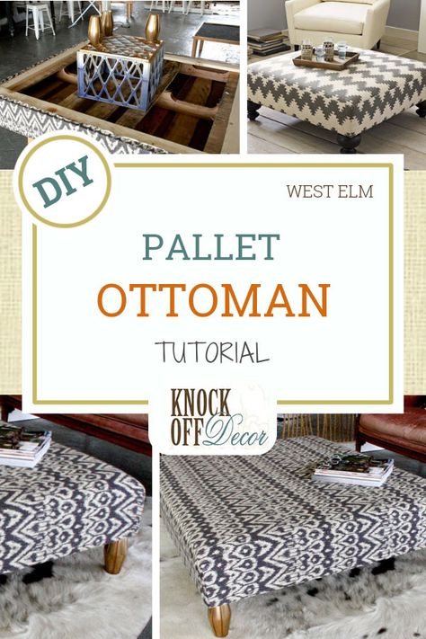 West Elm Diy, Pallet Ottoman, Upholstery Pattern, Diy Ottoman, Large Ottoman, Pallet Boards, Diy Dresser, Old Pallets, Reclaimed Wood Furniture