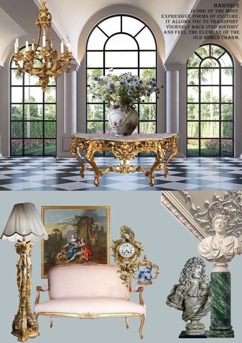 Baroque is one of the most expressive forms of culture. It allows you to transport yourself back into history and feel the element of the old world charm. Baroque Mood Board, Selfie Wall, Print Inspiration, Old World Charm, Old World, Mood Boards, The Old, Mood Board, Old Things