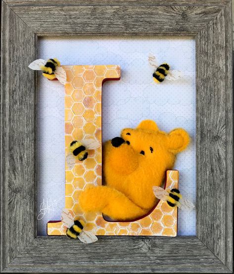 Winnie the Pooh monogram  Baby gift nursery Diy Winnie The Pooh Nursery Decor, Winnie The Pooh Diy Gifts, Winnie The Pooh Gift Ideas, Winnie The Pooh Diy, Diy Winnie The Pooh Decorations, Winnie The Pooh Decor, Baby Boy Scrapbook Layouts, New Mommy Gifts, Photo Album Craft