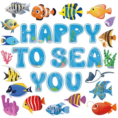 PRICES MAY VARY. 【Welcome Bulletin Board Decorations Set】:The package comes with 32 pieces of colorful ocean cutouts,designed with vivid tropical fish and welcome phrase“Happy to sea you”,The quantities and cute under the sea elememts enable everyone to use creativity,freely mixing and matching the bulletin board decor to transform you space into a vibarant sea world.Moreover,the package comes with glue points to help you finish your artwork. 【Reliable,Thicken,Safe,Waterproof Material】:The under Fish Bulletin Boards, Posters For School, Turtle Classroom, Welcome Bulletin Board, Beach Classroom, Welcome Bulletin Boards, Preschool Designs, Christmas Door Decorating Contest, Ocean Theme Classroom