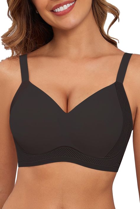 PRICES MAY VARY. Buttery Soft and Comfort Bra: As Fairy no underwire bras are made of 55%Nylon and 45%Elastane, silky soft, smooth, lightweight, gentle on the skin, reducing irritation that ensures all-day comfort. Our seamless bras fabric stretches to fit different body shapes, hugs your figure perfectly. Perfect for both young and older women "W" Flocking Jelly Stripe Wirefree Bra: Women's push up bras feature a 3D printed velvet “W”shape and innovative "flocking jelly strips" bonding technology that offers 360° soft support, effectively wrap and a bonded underbust lifts without underwire, reducing the possibility of sagging. Bralettes for women with support built for low-Impact activity and all-day comfort, giving you a more perfect curve at any time Side Supportive Bras and More Define Best Bras For Comfort And Support, Seamless Bras, Underwire Bras, Body Types Women, Printed Velvet, Lounge Bra, Perfect Curves, Lounge Lingerie, Full Coverage Bra