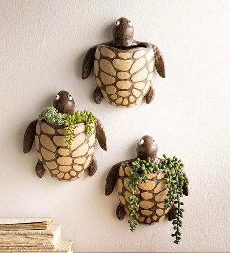 Ceramic Turtle Planter, Ceramic Pottery Vase Unique, Ceramic Animal Planter, Sea Turtle Ceramics, Pottery Wall Planters, Turtle Decorations, Turtle Pottery, Classic Garden Design, Turtle Planter