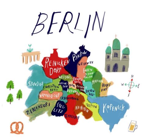 Berlin Map, Copenhagen Map, Green Illustration, Ireland Map, Berlin Travel, Germany Map, Berlin City, Living In San Francisco, Illustration Photo