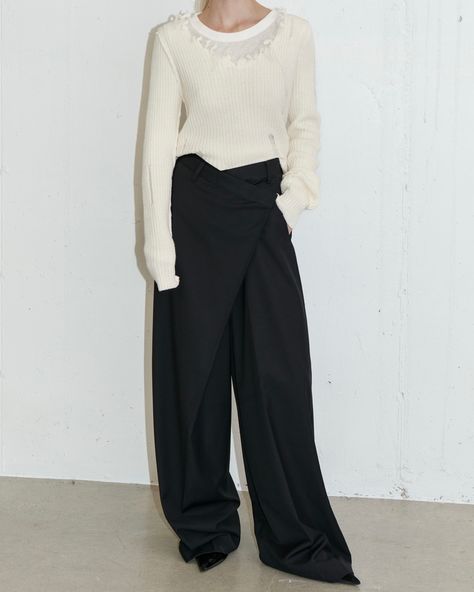 New Arrival: The Asymmetrical Wrap Pants.⁣#moduatelier #styleinspo #outfitinspo #newarrival #lookbook #minimalstyle | Instagram Wrap Pants, Bleach Product, Oak And Fort, Asymmetrical Hem, Pants Black, Minimal Fashion, Asymmetric Hem, New Arrival, Clothing Brand