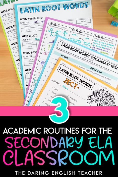 Three Academic Routines for the Secondary ELA Classroom - Prepare your middle school ELA and high school English students for success by implementing these three academic routines in the classroom. From teaching writing to sentence combining lessons to academic vocabulary, these ELA academic routines will help your students succeed. High school English lessons | Middle School ELA Lesson | ELA Activities | Teaching Middle School ELA | Teaching High School English Ela Posters High School, Sentence Combining, Middle School Vocabulary, Teaching Ell Students, Esol Classroom, High School English Lesson Plans, Middle School English Classroom, High School English Lessons, Secondary Ela Classroom