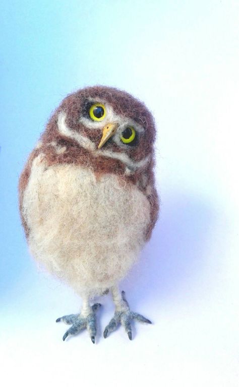 Owl Needle Felting, Needle Felt Owl, Felt Critters, Felted Owl, Tovad Ull, Needle Felted Owl, Shark Photos, Owl Sculpture, Burrowing Owl