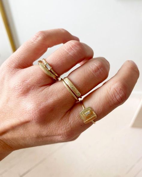 summer loving with this horizontal stacking + our antiparos ring on the pointer finger 💫⠀ Summer Horizontal, Handmade Wedding Rings, Summer Loving, Diamond Stacking Rings, Hand Model, Stacked Jewelry, Silver Accessories, Gold Accessories, Gold Wedding Band