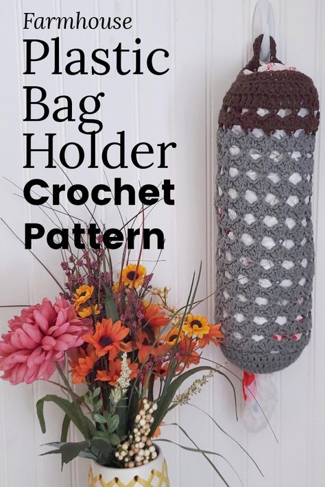 Bag Holder Crochet Pattern, Plastic Bag Holder Crochet, Crochet Plastic Bag Holder, Bag Holder Crochet, Crochet Plastic Bag, Pill Bottle Crafts, Crochet Grocery Bag, Plastic Bag Crochet, Useful Crochet