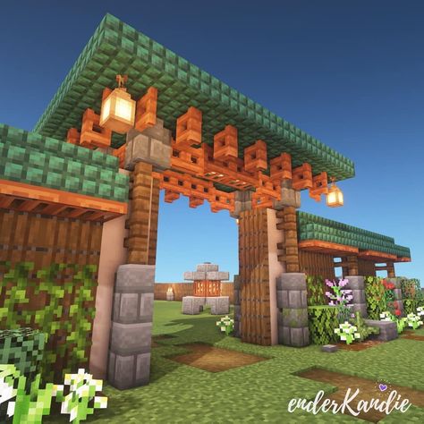 enderKandie (@enderkandie) added a photo to their Instagram account: “As you walk down the path the first glimpses of the house can be seen through the gate. 💮🎐🏯🗾 . . .…” Minecraft Reference, Minecraft Barn, Minecraft Japanese House, Minecraft Welten, Minecraft Structures, Minecraft House Plans, Bangunan Minecraft, Minecraft Farm, Town Ideas