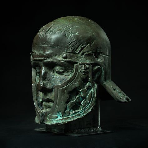 ArtStation - Warrior's Dream, Alexey Vikulov Fantasy Helmet Art, Metal Mask Art, Helmet Fantasy Art, Viking Helmet Art, Viking Sculpture, Metal Mask Fantasy Art, Warrior Sculpture, Ancient Statues, Ancient Sculpture