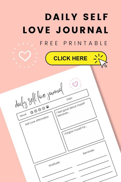 daily affirmations for self love Self Love Printables, Self Love Worksheet Free Printable, Daily Affirmations For Self Love, Notebook Templates, Love Journal, Self Love Affirmations, Positive Self Affirmations, Love Affirmations, Templates Printable Free