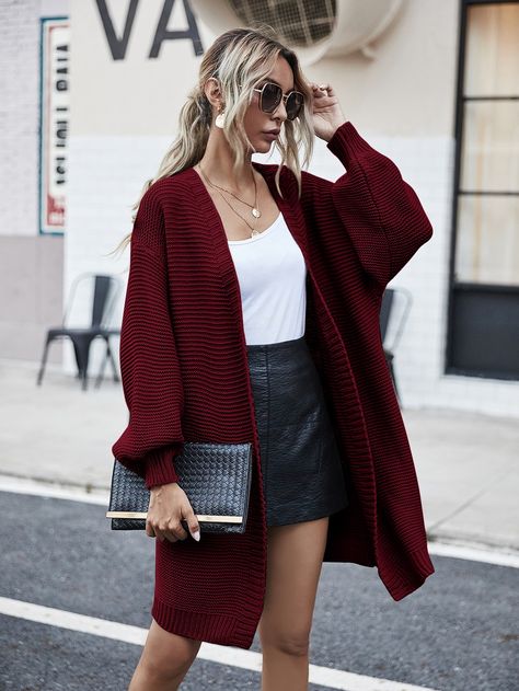 Open Front Drop Shoulder Cardigan | SHEIN USA Trendy Cardigan Outfit, Cardigan Outfit Casual, Cardigan Outfit Work, Cardigan Outfit Spring, Cardigan Outfit Summer, Cardigan Outfit Aesthetic, Winter Cardigan Outfit, Long Cardigan Outfit, Cardigan Fall Outfit