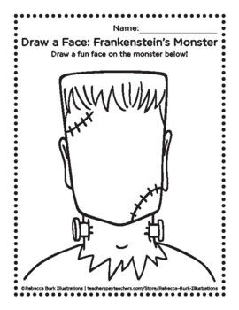 Happy Halloween - Draw a Face on Frankenstein's Monster - Coloring Page Celebrate Halloween while helping young children practicing basic art skills. Includes a printable coloring page that encourages kids to use their imaginations to a draw face on Frankenstein's monster. This coloring page is perfect for use in pre-K and kindergarten settings, homeschool or as a fun holiday activity! Halloween Mask Drawing, Halloween Kids Drawing, Halloween Crafts For School Age Kids, Halloween Crafts 4th Grade, Monsters To Draw, Frankenstein Drawing Easy, Frankenstein Coloring Pages, Draw Frankenstein, Frankenstein Painting