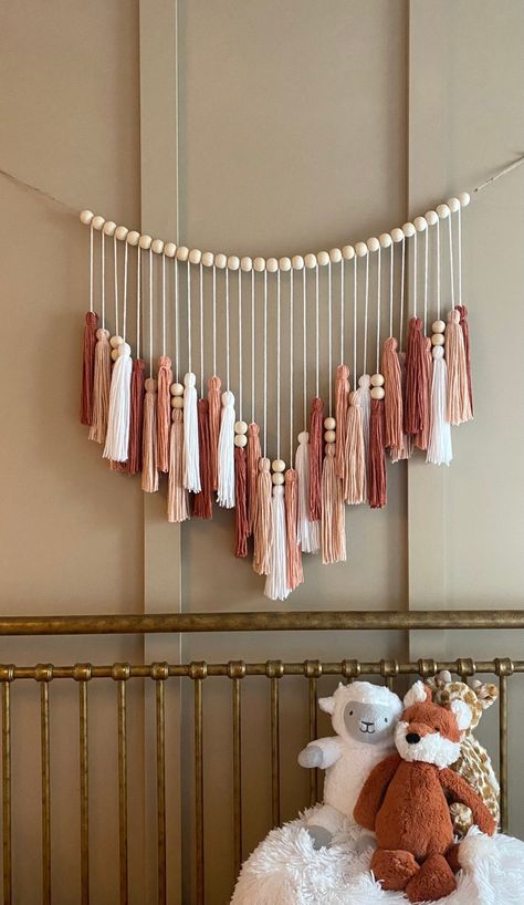 Tassel Garland Boho Nursery Nursery Decor Girl Nursery Decor Nursery Garland Above Crib Decor Above Crib Garland Bead Garland - Etsy Canada Rust And Blush Nursery, Farmhouse Boho Nursery, Wood Bead Wall Decor, Over The Crib Decor Girl, Boho Beads Decor, Homemade Tassel Garland, Burnt Orange And Pink Nursery, Boho Wall Decor Nursery, Nursery Aesthetic Girl