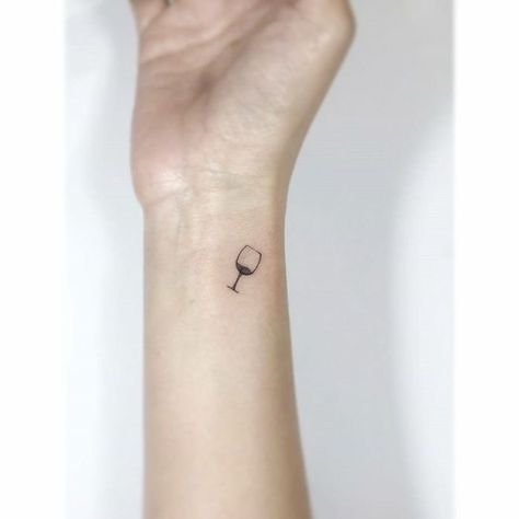 Wine Glass Tattoo, Wine Tattoo, Tattoo Cafe, Tiny Finger Tattoos, Cup Tattoo, Wrist Tattoos For Women, Back Tattoo Women, Subtle Tattoos, Baby Tattoos