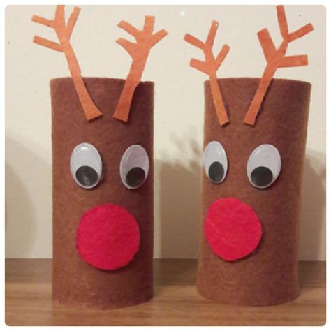 Reindeers from paper roll. Xmas.Diy Xmas Kindergarten Activities, Christmas Craft Reindeer, Christmas Crafts Paper Roll, Toilet Paper Roll Reindeer, Toilet Roll Christmas Crafts For Kids, Christmas Toilet Roll Crafts, Tp Roll Christmas Crafts, Paper Roll Christmas Crafts, Veselý Halloween