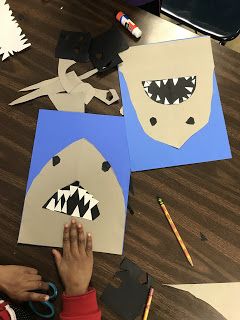 Sharks Kindergarten, Art Rubric, Room Kindergarten, Kindergarten Art Lessons, Kindergarten Art Projects, 2nd Grade Art, Shark Art, Kindergarten Crafts, Elementary Art Projects