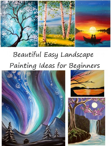 50 Easy DIY Painting Ideas, Easy Landscape Painting Ideas for Beginner – Paintingforhome Painting Ideas Easy Landscape, Sunrise Paintings, Landscape Painting Ideas For Beginners, Easy Landscape Painting Ideas, Landscape Painting Easy, Diy Painting Ideas, Paintings Sunset, Easy Diy Painting, Easy Nature Paintings