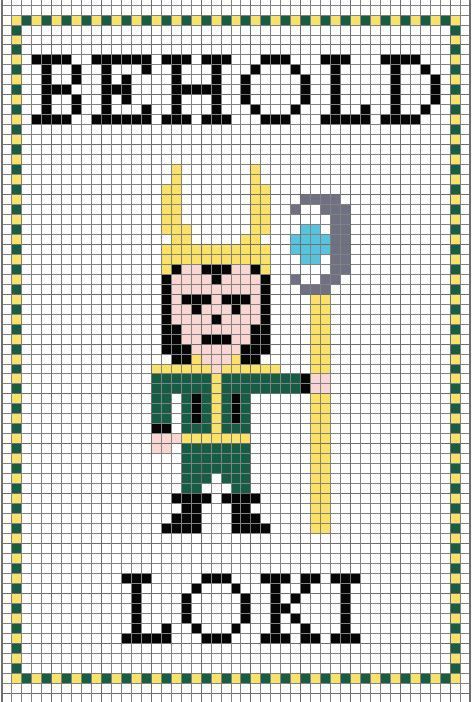 Loki Cross Stitch, Marvel Cross Stitch, Counted Cross Stitch Patterns Free, Geeky Craft, Cute Cross Stitch, Perler Patterns, Cross Stitch Patterns Free, Knitting For Kids, Cross Stitch Charts