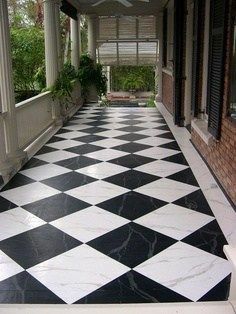 Porch Tiles, Checkered Floor, Car Porch, Painted Concrete Floors, Porch Tile, Painting Tile Floors, Diy Patio Decor, Painted Patio, Painted Floor