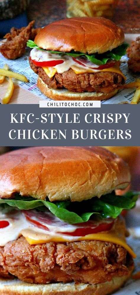 Fast Food Chicken Sandwich, Kfc Chicken Burger Recipe, Southern Fried Chicken Burger, Kfc Burger Recipe, Kfc Chicken Burger, Crunchy Chicken Burger, Crunchy Chicken Sandwich, Chicken Thigh Burger, Fried Chicken Burger Recipe