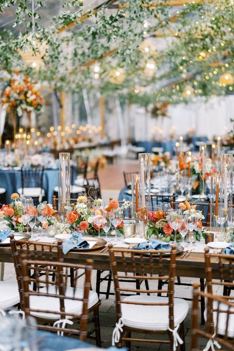 Michelle Leo Events: Utah Wedding Planners Fall Estate Wedding, Fall Wedding Italy, Light Blue And Orange Wedding Theme, September Wedding Colors Blue, Blue And Orange Fall Wedding, Fall Wedding With Blue, Blue And Burnt Orange Wedding, Fall Theme Wedding, Orange And Blue Wedding