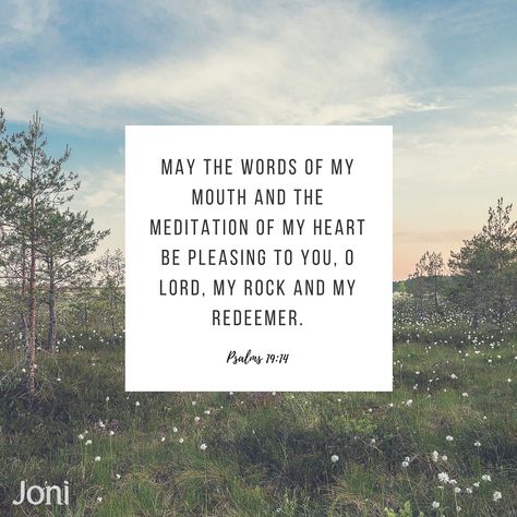 "May the words of my mouth and the meditation of my heart be pleasing to you, O Lord, my rock and my redeemer." -Psalms 19:14  [Daystar.com] May The Words Of My Mouth Meditation, Psalms 19, You Are My Rock, Bible Verses About Faith, Grad Caps, Beautiful Scripture, My Rock, Faith Bible, My Mouth