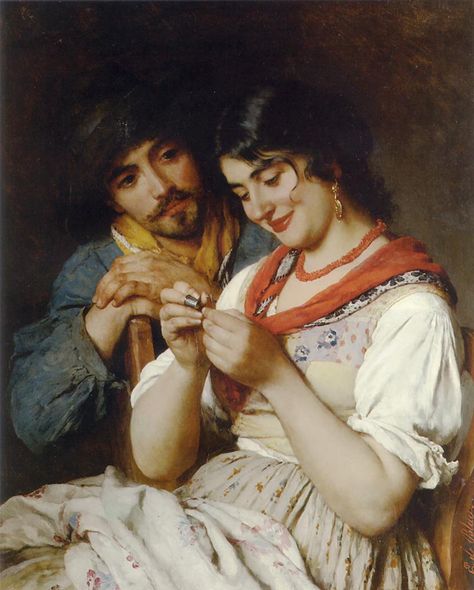 The Seamstress by Eugene de Blaas (1843-1932) Eugene De Blaas, Walker Art, Academic Art, Religious Paintings, Art Society, Romantic Scenes, Italian Painters, Oil Painting Reproductions, Italian Artist