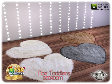 jomsims' Holiday Wonderland noe toddlers bedroom faux fur rug Toddler Bedroom Wall, Toddlers Bedroom, Sims 4 Cc Furniture Living Rooms, Mod Furniture, Sims 4 Bedroom, Fur Carpet, Trendy Rug, Sims 4 Toddler, Faux Fur Rug