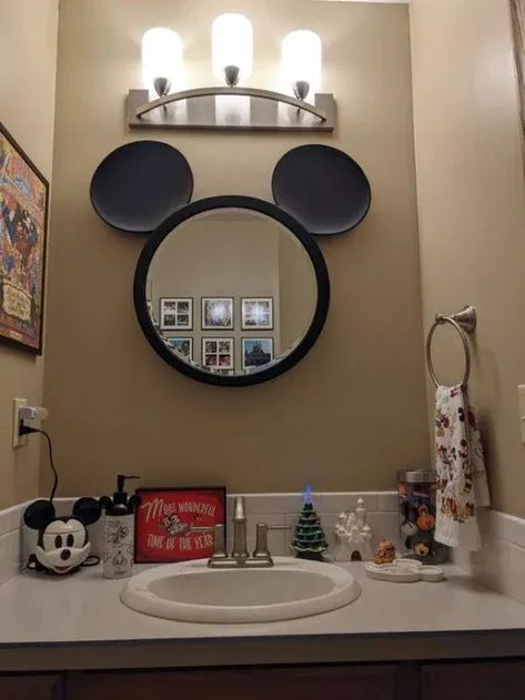 Adult Disney Bedroom, Mickey Mouse Home Decor, Disney Mirror, Disney Decor Bedroom, Mickey Bathroom, Disney Decorations, Mickey Mouse Bathroom, Disney House Ideas, Mickey Mouse Room