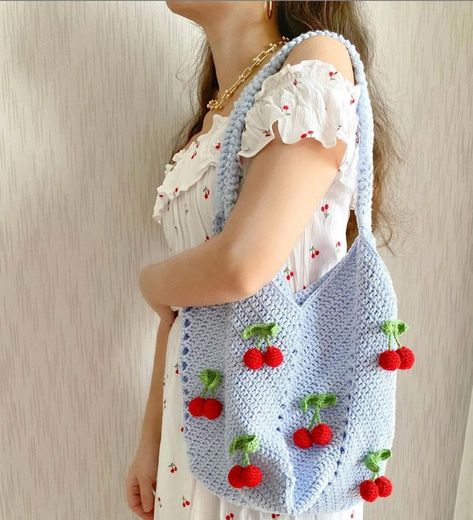 Excited to share the latest addition to my #etsy shop: Crochet Cherry Bag https://etsy.me/3xlz42h #blue #red #bag #shoulderbag #cherry #fashion #crochet #cottonbag #cotton Crochet Cherry Bag, Cherry Crochet, Crochet Cherry, Cherry Bag, Modern Haken, Kawaii Crochet, Crochet Quilt, Crochet Handbags Patterns, Crochet Motifs