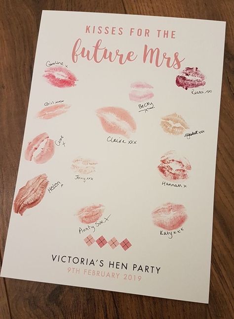 Kisses For The Future Mrs, Games Hen Do, Cards For Bride To Be, Bride To Be Activities, Hen Do Ideas Classy, Hen Do Decor, Hen Do Activities, Bachelorette Cards For Bride, Hens Activities