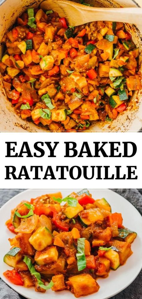 Baked Ratatouille, Keto Whole 30, French Side Dishes, Easy Ratatouille Recipes, Vegan Low Carb, Ratatouille Recipe, Vegetarian Sides, Roasted Eggplant, Vegetable Medley