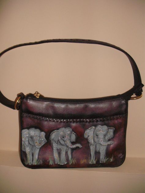 Handpainted Elephant Bag.  See more of my individual work at www.facebook.com/butterflycraftsworks Story Clothes, All About Elephants, Elephant Stuff, Elephant Fashion, Elephant Bag, Elephants Never Forget, Handpainted Bags, Elephant Jewelry, Painted Bags