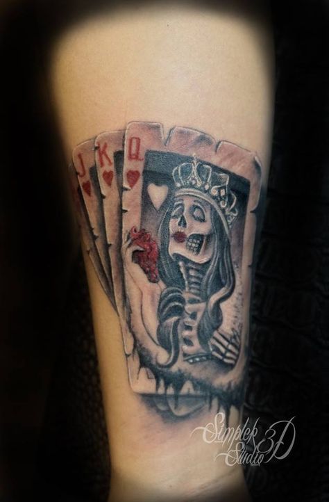 Queen Of Hearts Playing Card Tattoo, King Of Hearts And Queen Of Hearts Tattoo, Queen Of Diamonds Tattoo, Queen Of Hearts Tattoo Alice In Wonderland, Jack Of Spades Tattoo, Card Deck Tattoo, King And Queen Playing Card Tattoo, King Of Hearts Queen Of Hearts Tattoo, Queen Card Tattoo