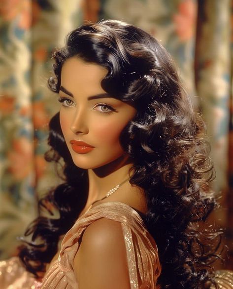 Classic Hollywood Makeup Glamour, Retro Glamour Aesthetic, Vintage Hollywood Hairstyles, Soft Dramatic Hairstyles, Black Glamour Aesthetic, Long Vintage Hair, Old Hollywood Glamour Black Women, Vintage Glamour Photoshoot, Vintage Glamour Aesthetic