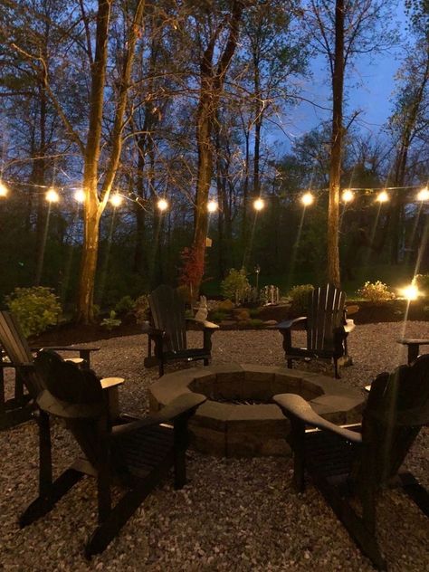 Coolest Backyards, Woods Backyard Ideas, Backyard Woods, Woodland Garland, School Gate, Forest Camp, Patio Inspiration, Dream Yard, Fire Pit Area