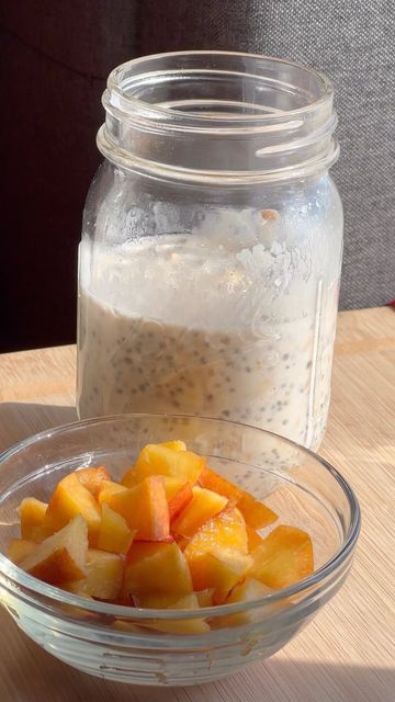 Susan Fleming on Instagram: "Peaches & Cream Overnight Oats!! Oh my goodness I think is my favorite overnight oats so far!! Great for breakfast or anytime! For the overnight oats 1/2 cup rolled oats 1/4 cup Greek yogurt (plain or flavor of choice) I used strawberry 5 oz milk 1 tablespoon chia seeds (optional) 2 teaspoons maple syrup (optional) 1/2 teaspoon vanilla extract (optional) Toppings Diced Peaches or nectarines (about half the whole fruit or however much you want) Whipped cream (I Peaches Cream, Oh My Goodness, Plain Greek Yogurt, Rolled Oats, Overnight Oats, Chia Seeds, Greek Yogurt, Maple Syrup, Peaches