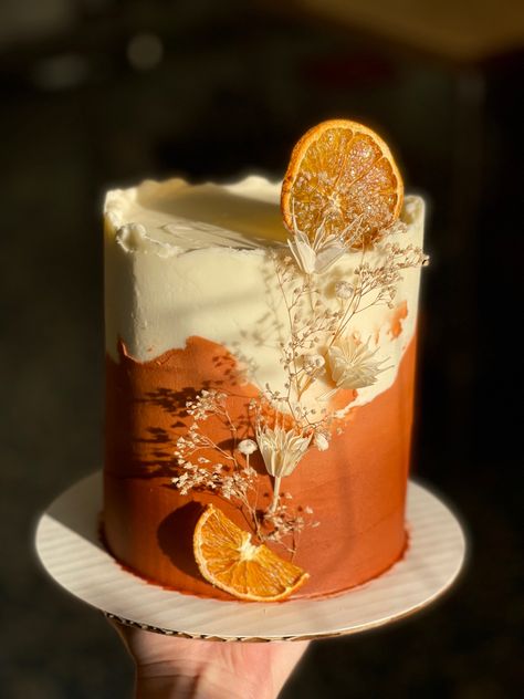 Orange And Green Cake Design, Orange Colored Cake, Birthday Cake Orange Color, Orange Cake Wedding, Marigold Wedding Cake, Orange Theme Cake, Orange Cake Design, Orange Color Cake, Fall Cake Designs