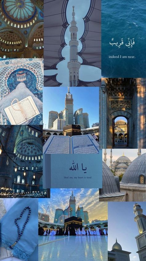 Cute Islamic Wallpapers, Blue Islamic Wallpaper, Quote Collage Wallpaper, Aesthetic Islamic Wallpaper, Muslim Wallpapers, Islam Background, Iphone Wallpaper Blue, Wallpaper Islam, Islam Wallpaper