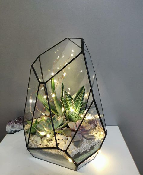 Crystal Terrarium Ideas, Crystal Terrarium Diy, Stained Glass Terrarium, Crystal Room Decor, Home Design Store, Diy Succulent Terrarium, Beautiful Terrariums, Succulent Garden Design, Mini Terrarium