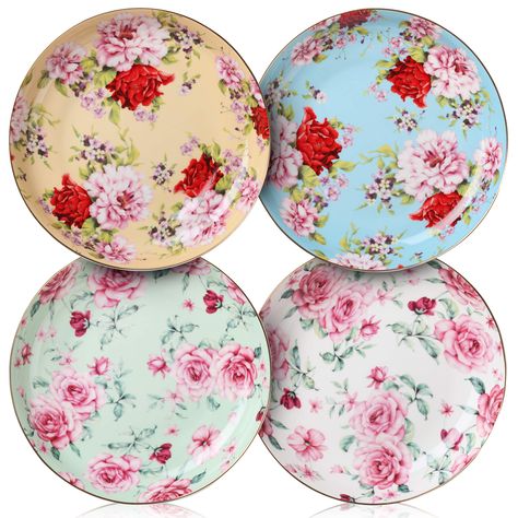 PRICES MAY VARY. Bone China Porcelain Dessert Plates Assorted colors,Floral Pattern, Set of 4 Four Porcelain Appetizer Plates Material: Bone China Porcelain Rose Chintz with 10 Carat Gold Trim Dishwasher Safe Not Safe in Microwave Bone China Porcelain Dessert Plates Assorted colors,Floral Pattern, Set of 4 Four Porcelain Appetizer Plates Material: Bone China Porcelain Rose Chintz with 10 Carat Gold Trim Dishwasher Safe Not Safe in Microwave Fancy Tea Cups, Pink Tea Set, Floral Dessert, Easter Plates, Small Dishes, Tea Cup Gifts, Miniature Tea Set, Glass Tea Cups, Porcelain Tea Set