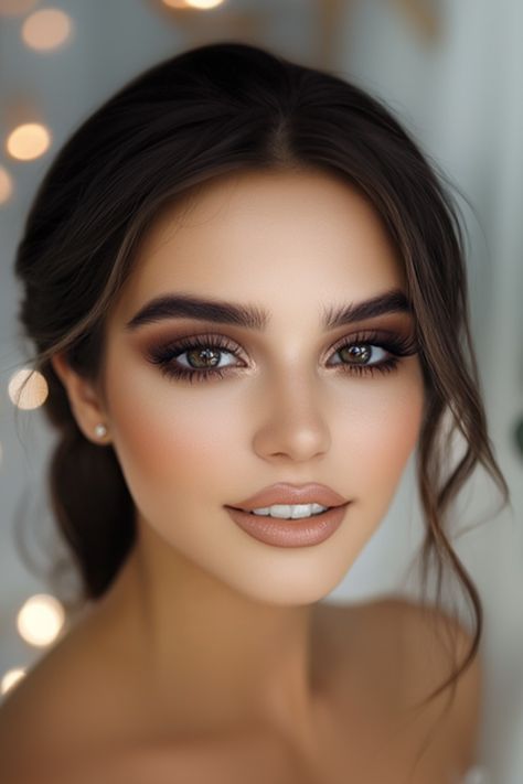 Smokey Eye Makeup Wedding Brown Eyes, Bridesmaid Makeup Smokey Brown, Dark Eyes Wedding Makeup, Brown Eyes Smokey Makeup, Glamorous Bridesmaid Makeup, Makeup Wedding Looks For Brown Eyes, Wedding Makeup Inspiration Brown Eyes, Makeup For Wedding Brown Eyes, Boho Bride Makeup Brown Eyes