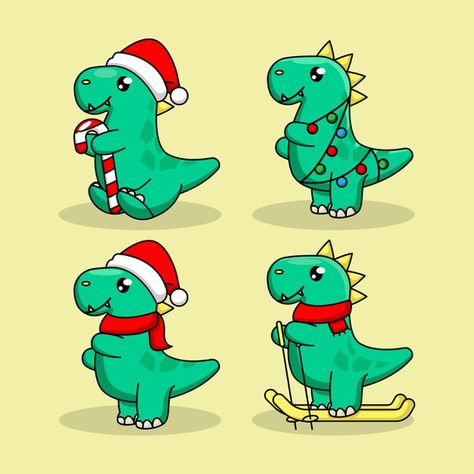 Cute Christmas Cartoon Drawings, Christmas Animals Cartoon, Christmas Dinosaur Drawing, Winter Dinosaur, Dino Christmas, Tracing Art, Dinosaur Birthday Party Decorations, Christmas Dinosaur, Holiday Cartoon