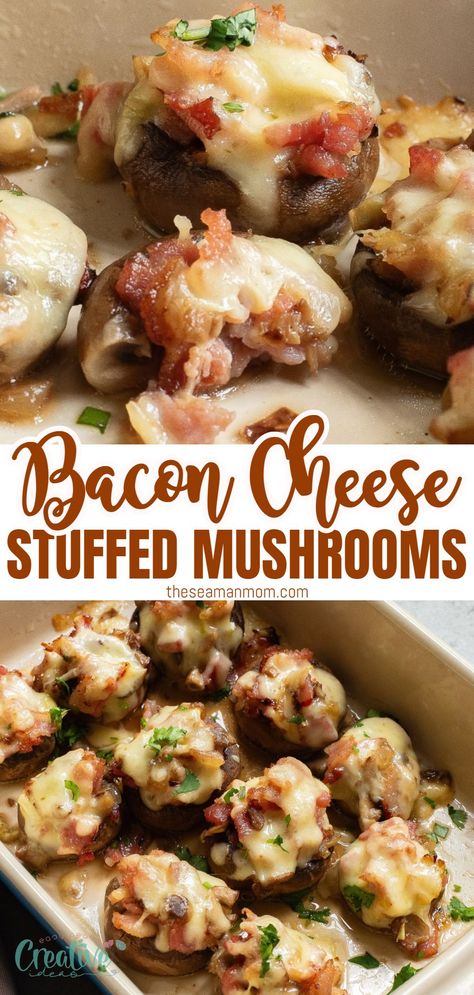 Bacon Cheese Stuffed Mushrooms, Stuffed Mushrooms Appetizers, Mushrooms Appetizers, Stuffed Mushrooms Easy, Mushroom Appetizers, Cheese Stuffed Mushrooms, Bacon Wrapped Asparagus, Classic Appetizers, Stuffed Mushroom