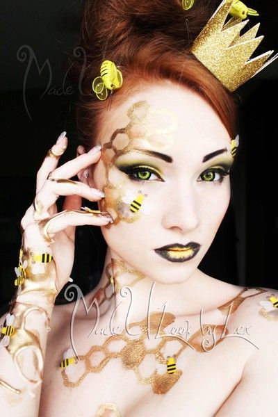 queen bee makeup | Queen Bee https://www.makeupbee.com/look.php?look_id=73509 Bumble Bee Makeup, Queen Bee Costume, Karneval Diy, Bee Makeup, Bee Costume, Special Fx Makeup, Bee Inspired, Fx Makeup, Stage Makeup