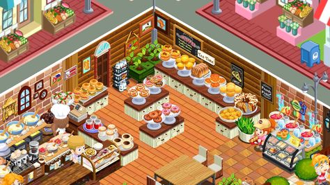 Restaurant Story Game Design, Bakery Story Game Design Ideas, Cafeland Design Ideas, Story Design Ideas, Restaurant Game, Dessert Restaurants, Sims Freeplay Houses, Game Design Ideas, Story Layout