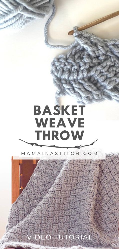 This video tutorial will show you how to crochet a beautiful and unique basket weave stitch! There's also a free pattern for a beautiful throw blanket which is made with the chunky yarn that's pictured. It's easy to follow and the result is so gorgeous! #freepattern #crochet #tutorial #video via @MamaInAStitch Basket Weave Crochet Blanket Pattern, Chunky Basket Weave Crochet Blanket, Basket Weave Blanket Pattern, Basket Weave Crochet Blanket Free Pattern, Diagonal Weave Blanket Free Pattern, Diagonal Weave Crochet Pattern Free, Crochet Basket Weave Blanket, Basket Weave Crochet Blanket, Crochet Blanket Video