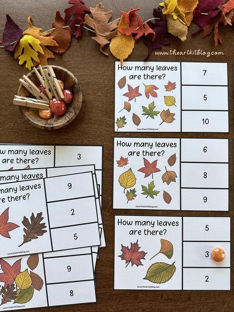 Fall Leaves Counting Clip Cards: Free Printable Free Fall Preschool Printables, Clip Cards Free Printable, Printable Fall Leaves, Daycare Curriculum, Counting Clip Cards, Free Fall Printables, Preschool Fall, Fall Clip Art, Counting Activity